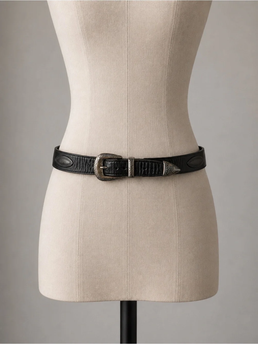 Vintage Brighton Black Leather Western Belt Silver Hardware Boho Y2K